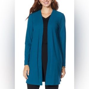 NWT IMAN Ribbed Hacci Knit Duster Cardigan Dark Teal Large
